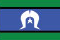 Torres Strait Island flag, dark blue, green and black horizontal stripes with a white headress and 5-pointed star in the middle 
